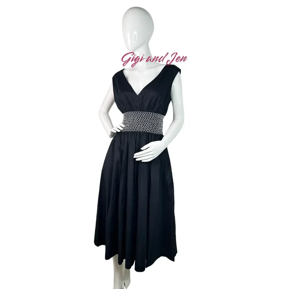 Kate Spade Poplin V-neck Dress Medium in Black